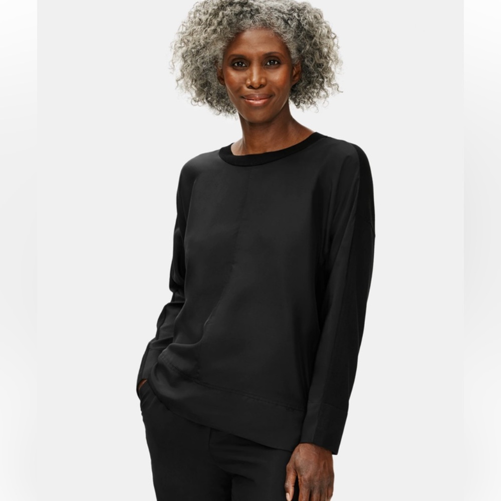 Eileen Fisher - Stretch Crepe with Silk Crew Neck Top - XS capsule lagenlook top